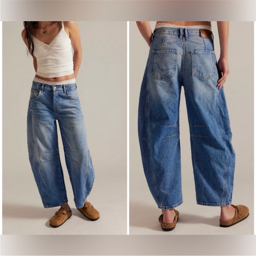 NWOT Free People We The Free Good Luck Mid-Rise Barrel Jeans ultra high beam 26 - Picture 1 of 16